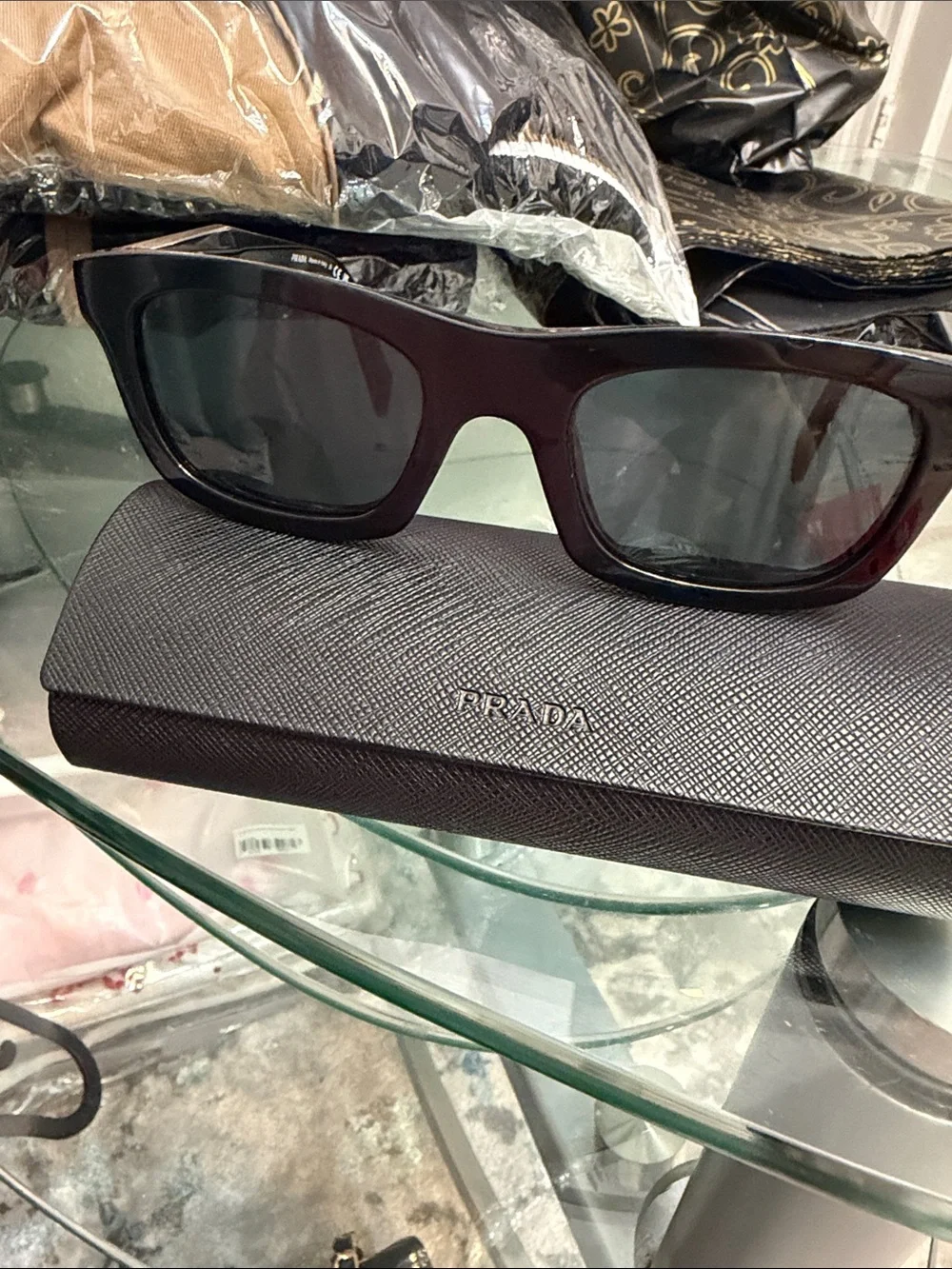 Prada Dark Brown/Black Rectangular Sunglasses